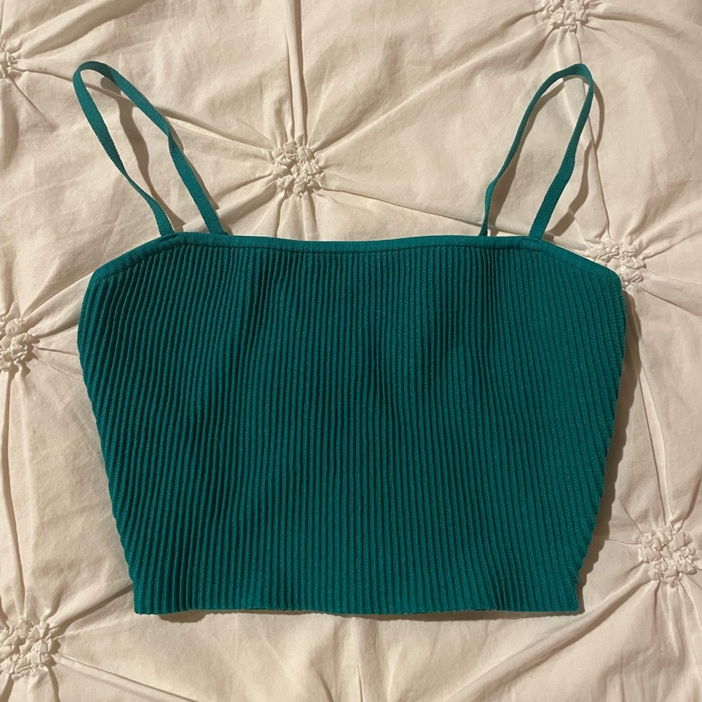 Babaton Teal Ribbed Crop Top